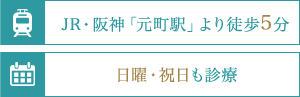 JR・阪神「元町駅」より徒歩5分 日曜・祝日も診療